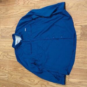 Blue button-down fishing shirt vented back roll-tab sleeves, Ocean + Coast XLT